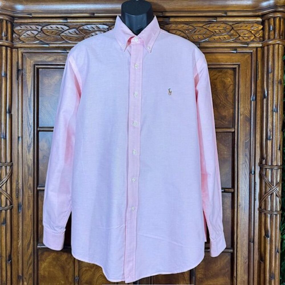 Ralph Lauren Polo Pink Brown Pony 100% Cotton Custom Fit Button Down Shirt